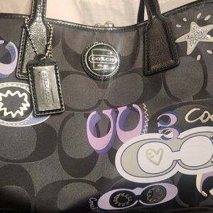 Coach Poppy Black Signature Multicolor Shoulder Bag Size Large